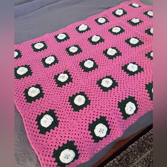 Granny square floral Afghan Other - Pink Crochet Blanket with Floral Design granny core